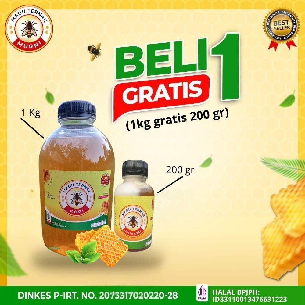 

PROMO BELI 1 GRATIS 1 # MADU TERNAK MURNI VARIAN KOPI # 1 KG GRATIS 200 GR MULTIFLORA