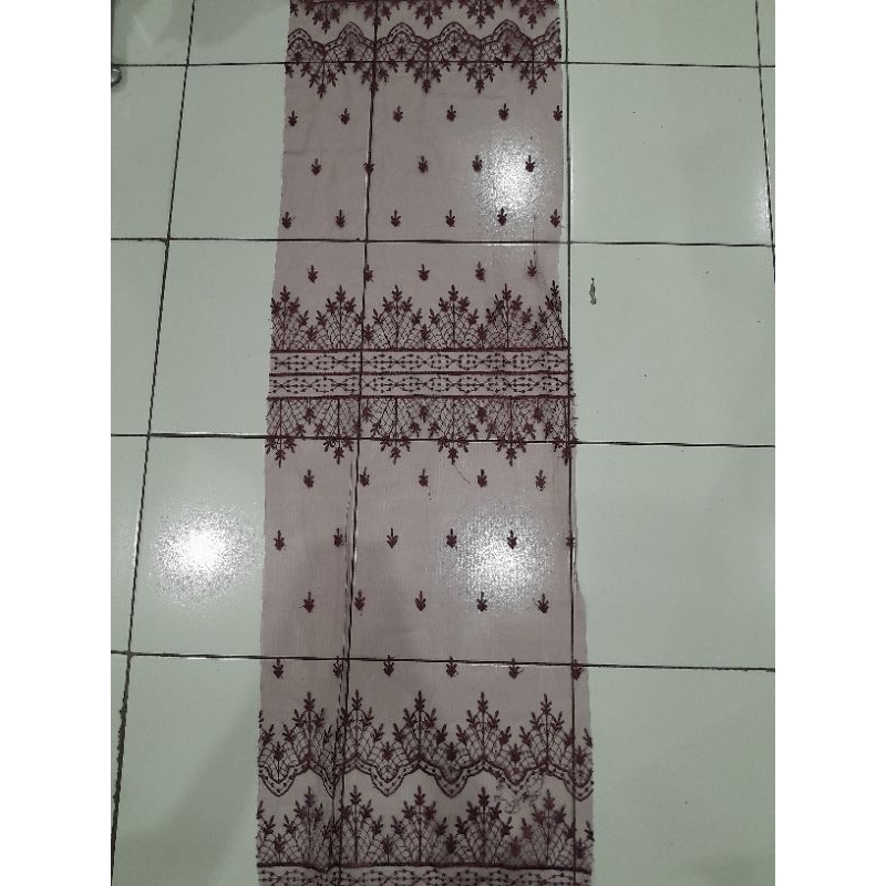 Kain tile sapto - tile aztec - brukat - tulle motif - burgandy - brukat premium - brukat kondangan -