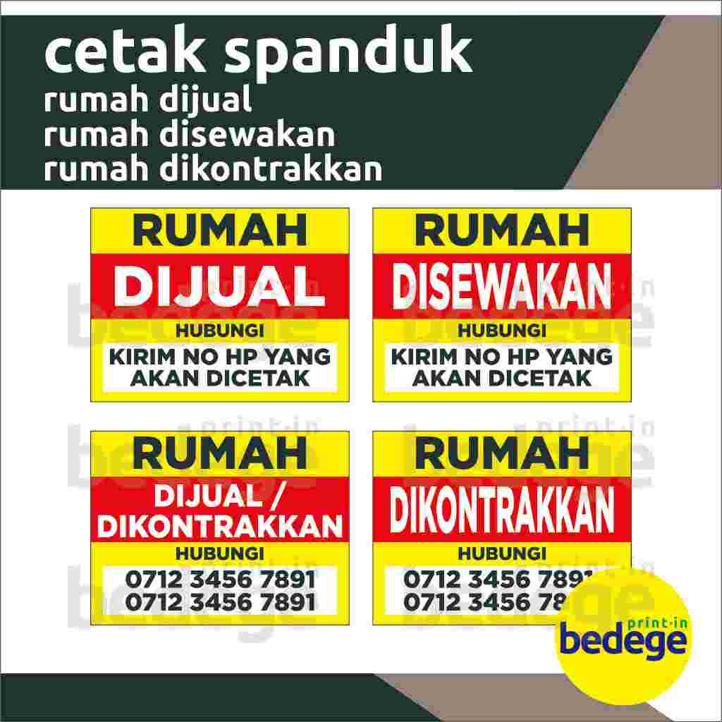 Cetak Spanduk Rumah Djual / Disewakan, Cetak Banner Rumah Djual / Disewakan