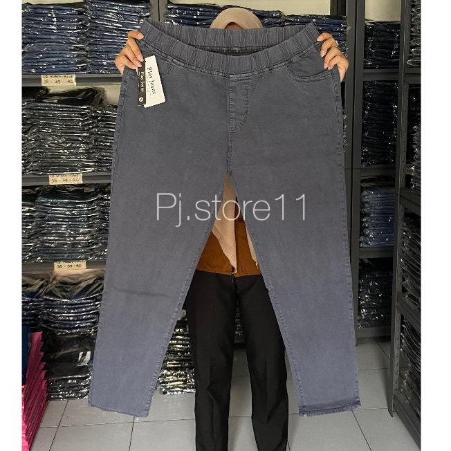 Playjeans Celana Wanita Pinggang Karet Celana Jumbo Legging Jeans Abu-abu Leging Jeans Putih