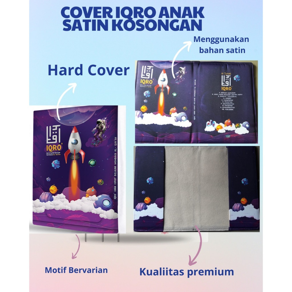 

Cover Iqro Anak Hanya Cover saja Bisa Custom Pakai Nama tanpa Iqro ukuran A5 Bahan Satin ( Banyak Varian , Lebih Eksulisif ) Warna Unggu