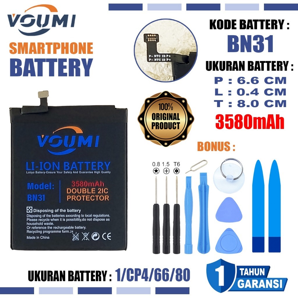 Baterai Battery VOUMI BN31  Double IC Power high Capacity Compatible Hp Xiaomi Redmi Note 5A / Note 