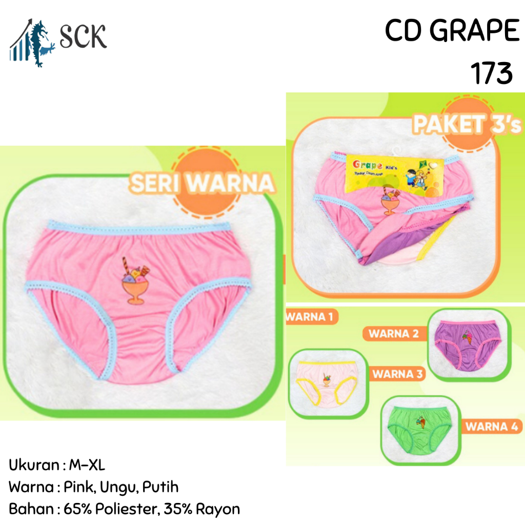 [ISI 3] CD GRAPE Anak 173 - 194 - 212 Motif Bunga Dasar Putih size M-XL / CD Perempuan Anak Perempua