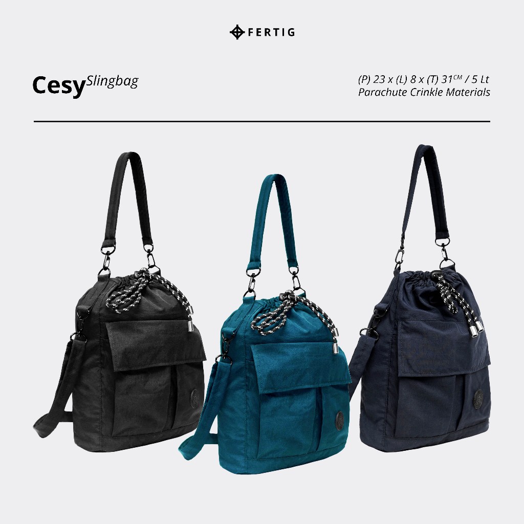 Fertig - Cesy Bucket Bag - Tas Dumpling Drawstring Wanita - Tas Selempang Wanita - Tas 2 In 1 Slingb