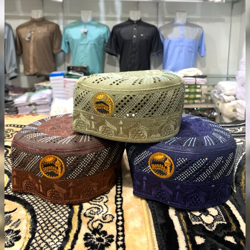 Kopiah Madinah Manik-Manik Mutiara Ori Bangladesh Motif Ka'bah ~ Lobe Madinah Jaring-Jaring Motif Ka
