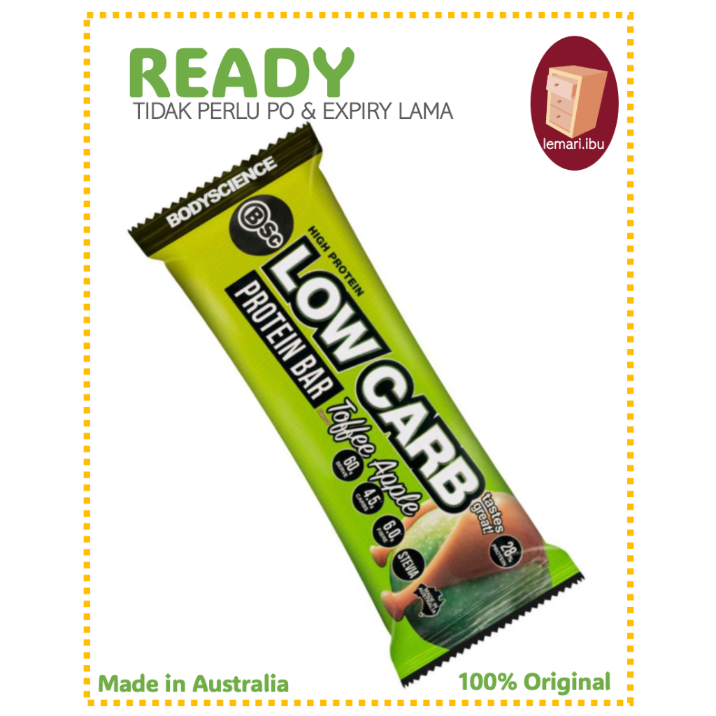 

BSC Bodyscience High Protein Low Carb Bar Toffee Apple 60g - Protein Bar - 100% ORIGINAL - BARANG READY DIKIRIM - Made in Australia
