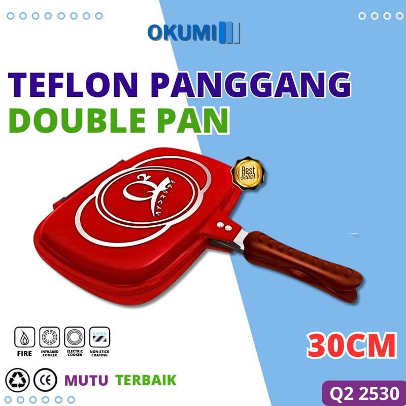 OKUMI Pemanggang Double Pan 30cm Korean Grill Pan Panggangan Free Karet Cadangan | Alat Pemanggang D