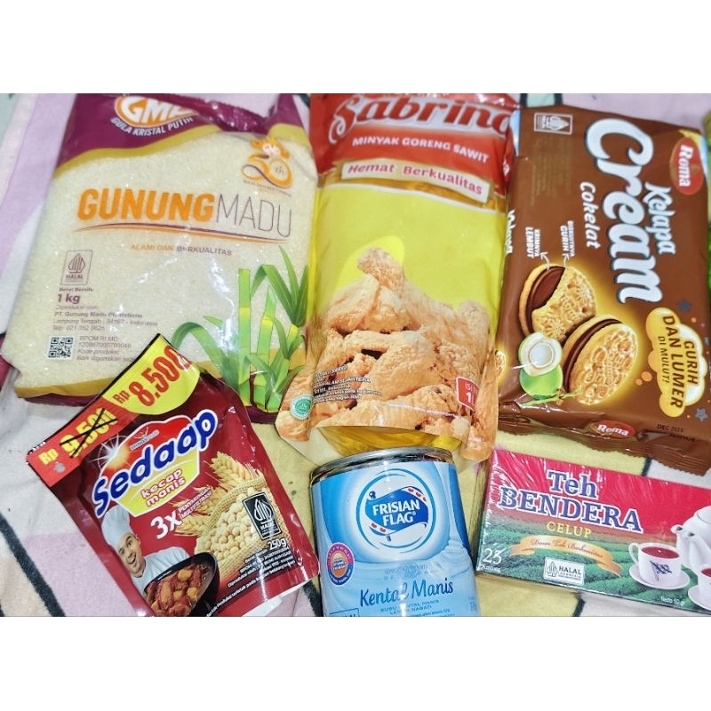 

PAKET 6in1 GULA MINYAK BISKUIT KECAP SUSU TEHCELUP