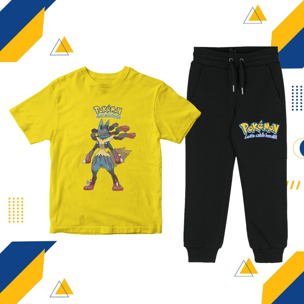 Setelan Kaos Dan Celana Anak Pokemon Lucario - Set Baju Anak Lucario Pokemon