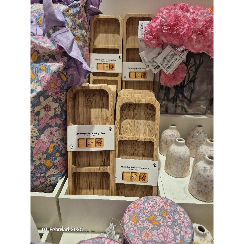 (Flying Tiger) Snack Tray or Serving Plate Bamboo w 3 compartments