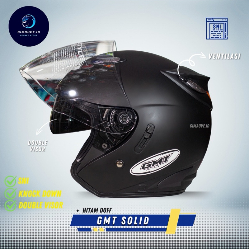 Helm GMT No 1 Helm Half Face GMT Original Double Visor Helm 2 kaca Motor Helem SNI Murah Helm Pria