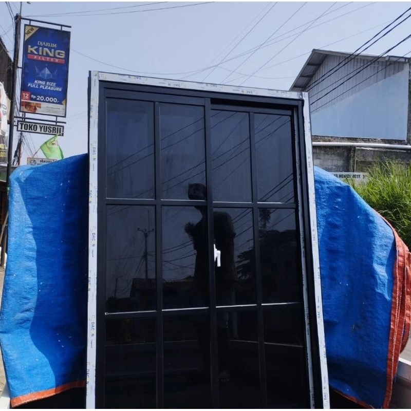 Jendela aluminium sliding double, jendela sliding window, jendela sliding kaca ryben ukuran 160 x 10