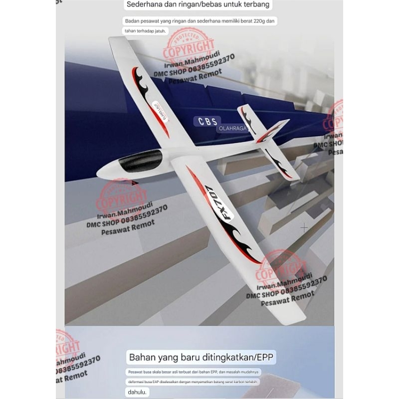 KIT FX707S Pesawat EPP Foam 3D 120cm Pesawat RC Lempar Tangan 2 Mode Terbang Pesawat Glider Mainan T