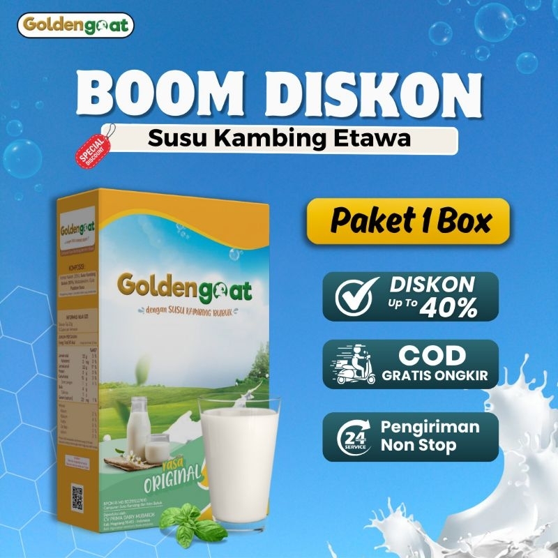 

1 BOX GOLDENGOAT SUSU KAMBING ETAWA BUBUK ORIGINAL MURAH ATASI NYERI SENDI LUTUT TULANG ASAM URAT SESAK NAFAS ASMA PARU PARU BATUK MENAHUN