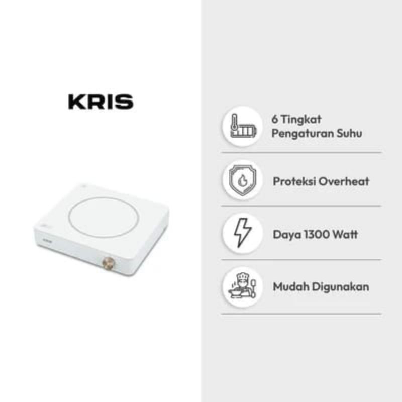 Kris Kompor Listrik 200-1300 Watt Square - Putih, Kompor Induksi Portabel dengan 6 Tingkat Kekuatan Panas