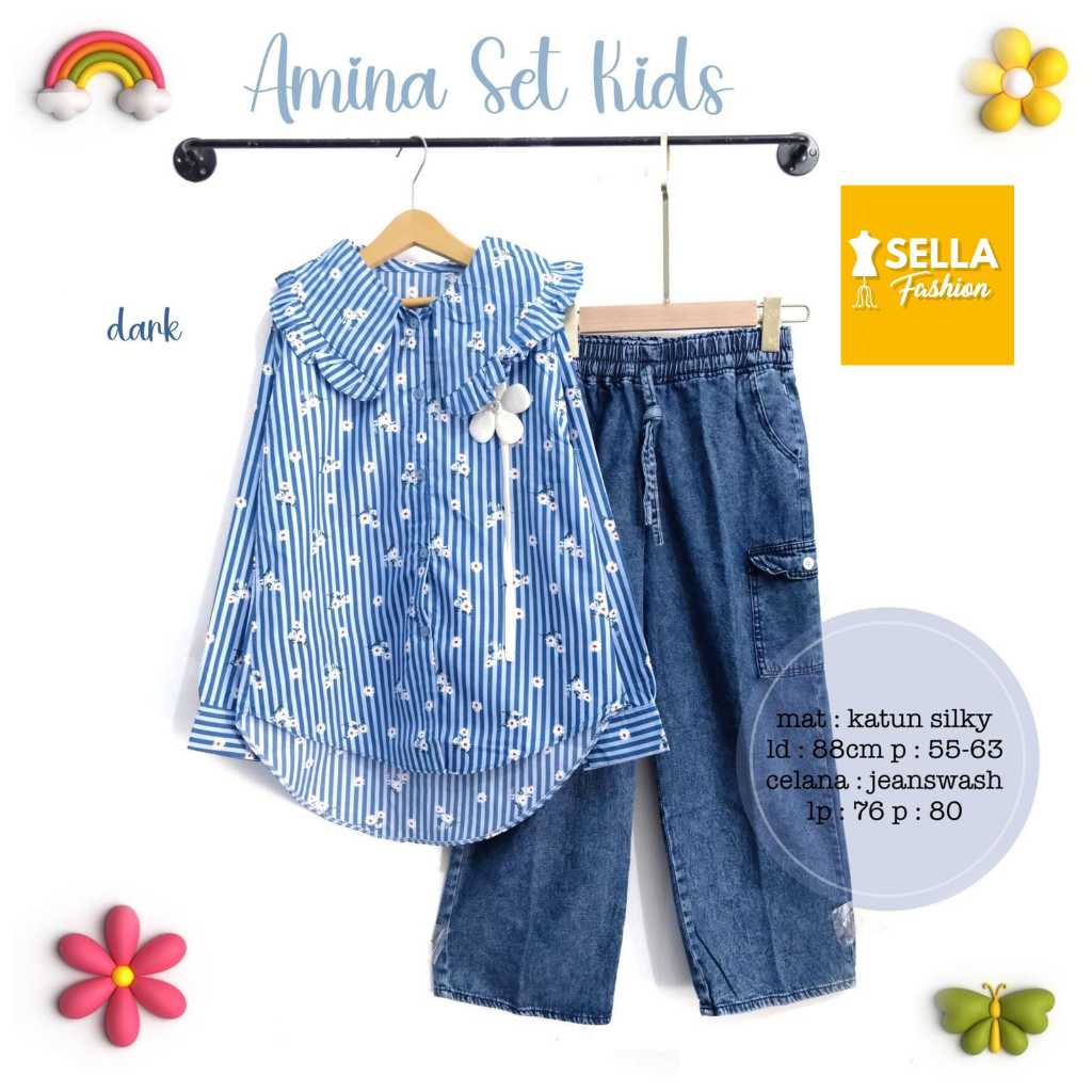 Amina Set Anak Denim Katun Silky