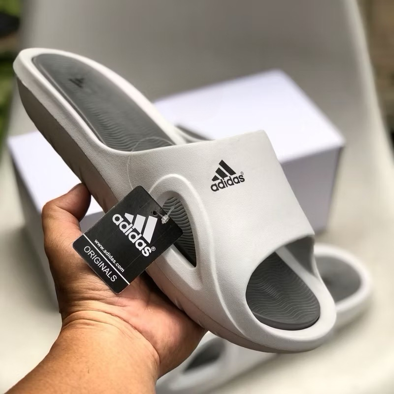 SANDAL PRIA SLOP ADIDAS ADICANE WHITE GREY ORIGINAL UNISEX TERBARU SENDAL SLIDES SLIP ON FULL KARET 