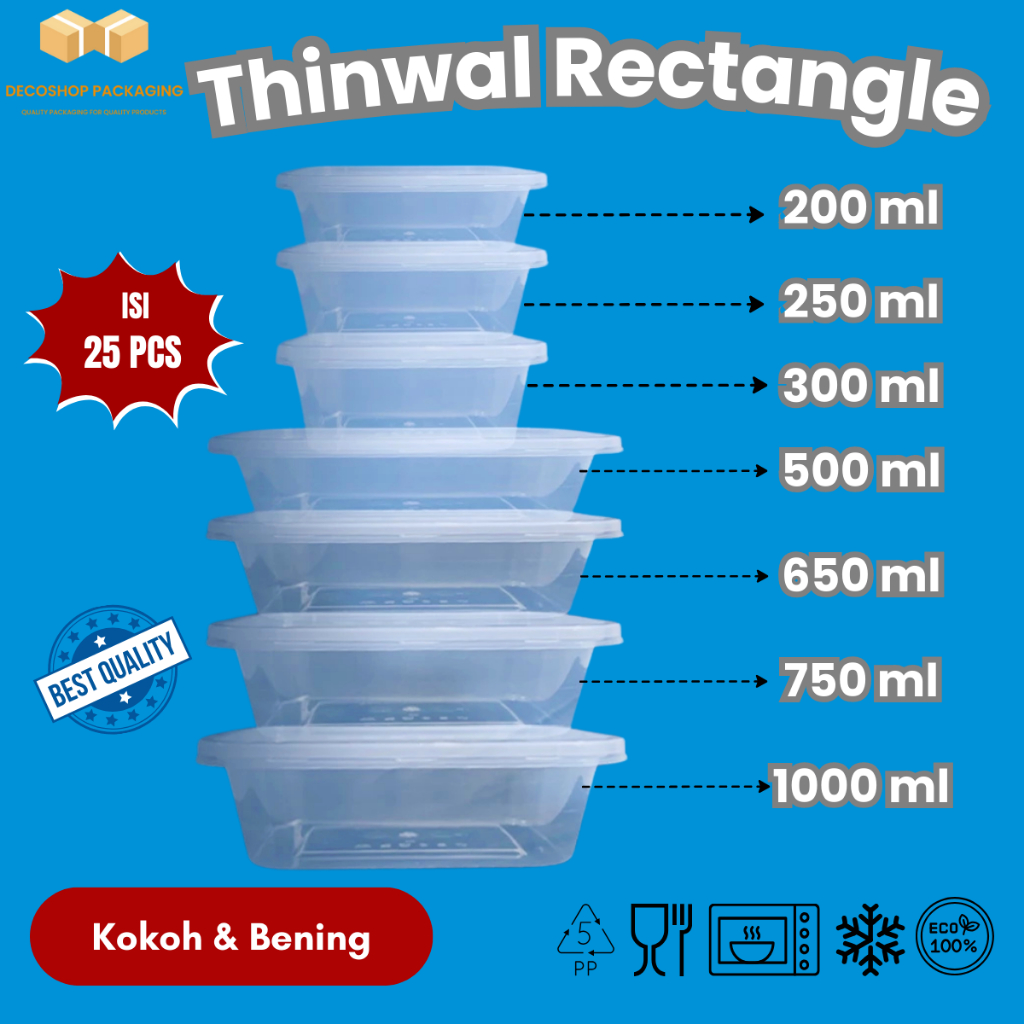 Thinwall Rectangle 300ml / Kotak Makan Plastik 300ml / Thinwall kotak plastik 300ml [ISI 25PCS]