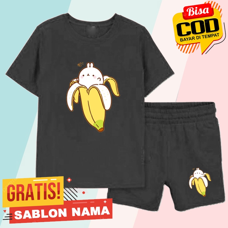 Stelan Kaos Anak Molang Banana / Baju Stelan Anak Laki Laki & Perempuan Molang Banana