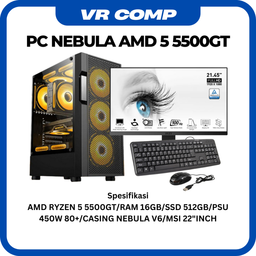 PC GAMING AMD RYZEN 5 5500GT RAM 16GB SSD512GB MONITOR FULL SET