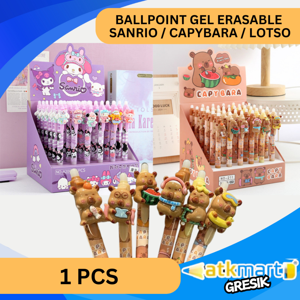 

BALLPOINT GEL ERASABLE KARAKTER SANRIO CAPYBARA LOTSO / PENA KARAKTER LUCU / PULPEN KARAKTER KUROMI