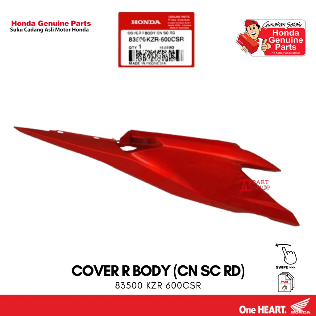 Cover Body Belakang Kanan (Cover R Body (CN SC RD) Merah -  Honda Vario Techno 125 Helm-In FI / 8350