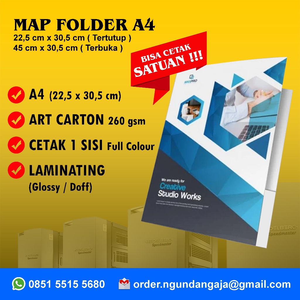 Cetak Map Folder A4 Custom Full Warna Sudah Laminasi Bisa Order Satuan