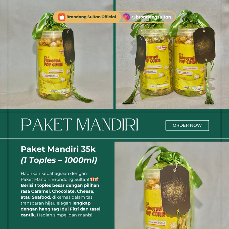 

Hampers Lebaran - Hampers Popcorn Brondong Sultan - Paket Mandiri Brondong Sultan – 1 Toples(1000ml)