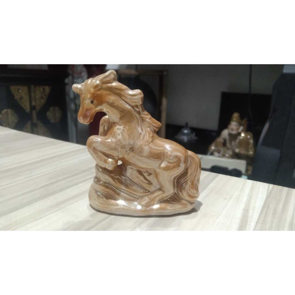 Patung Kuda Kecil Coklat Keramik Kuno Jadul Antik