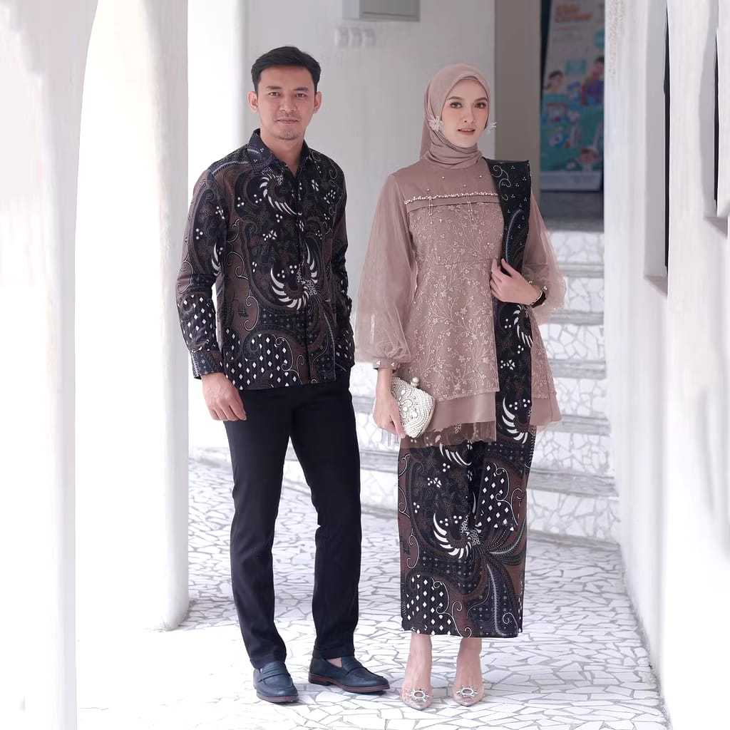 Kebaya Batik Couple BAYAR TEMPAT COD Kebaya Brokat Tulle Payet Mutiara Mix Satin / Kebaya Brokat Kom