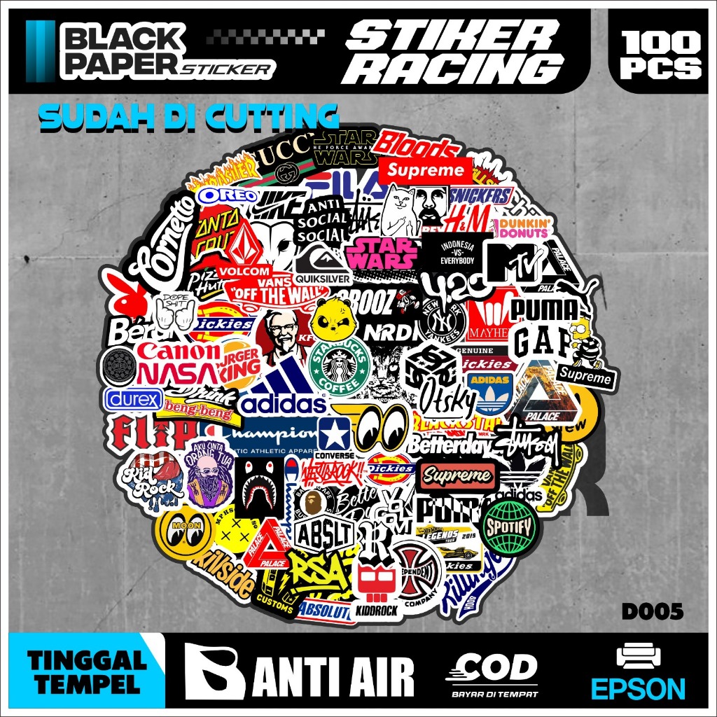 

100 pcs stiker brand waterproof stiker decorasi hp helm koper laptop notebook dll tinggal tempel