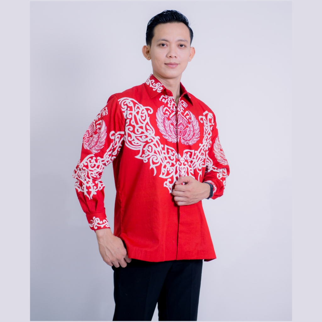 BATIK SIMONET Baju Batik Pria Lengan Panjang Merah Premium - BTKMRH002