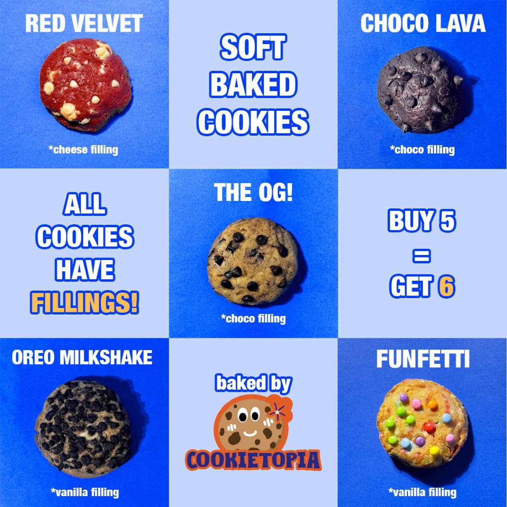 

Soft Cookies Filling (BUY 5 = GET 6) - Original Triple Chocolate Cokelat Oreo Vanilla Colorful Cheese Red VelvetThick Lumer Melted Snack Viral Premium by COOKIETOPIA