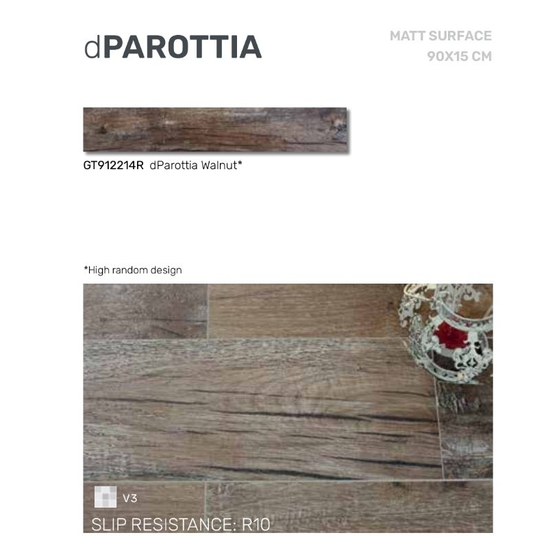 Roman Granit dParottia 90x15 matt surface granit motif kayu wood wooden untuk lantai dinding outdoor