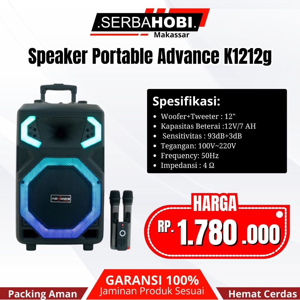 SPEAKER ADVANCE K1212 G SPEAKER PORTABLE 12 INCH EXTRA BASS 2 MICROPHONE