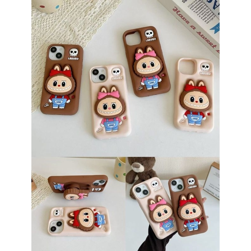 Case 3D Labubu Oppo A18 A17 A17K A38 A15 A15s Standing Pop Socket Silikon Premium