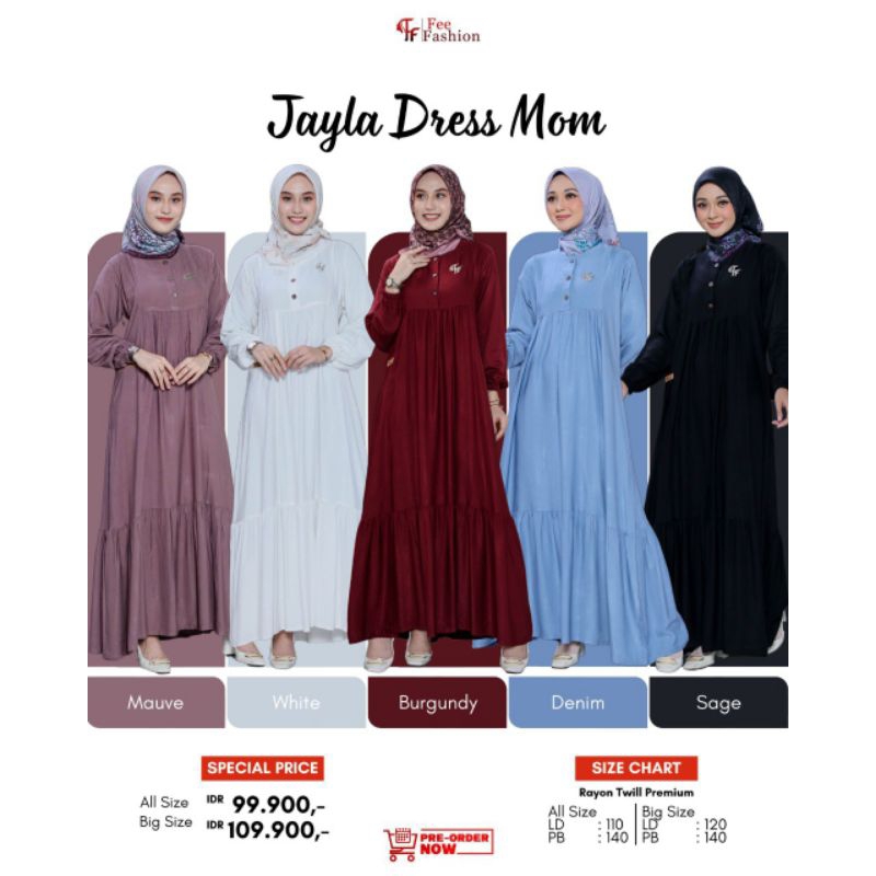 Jayla Dress Mom By fee fashion, gamis rayon adem, fee fashion terbaru, murah dan simple, kekinian