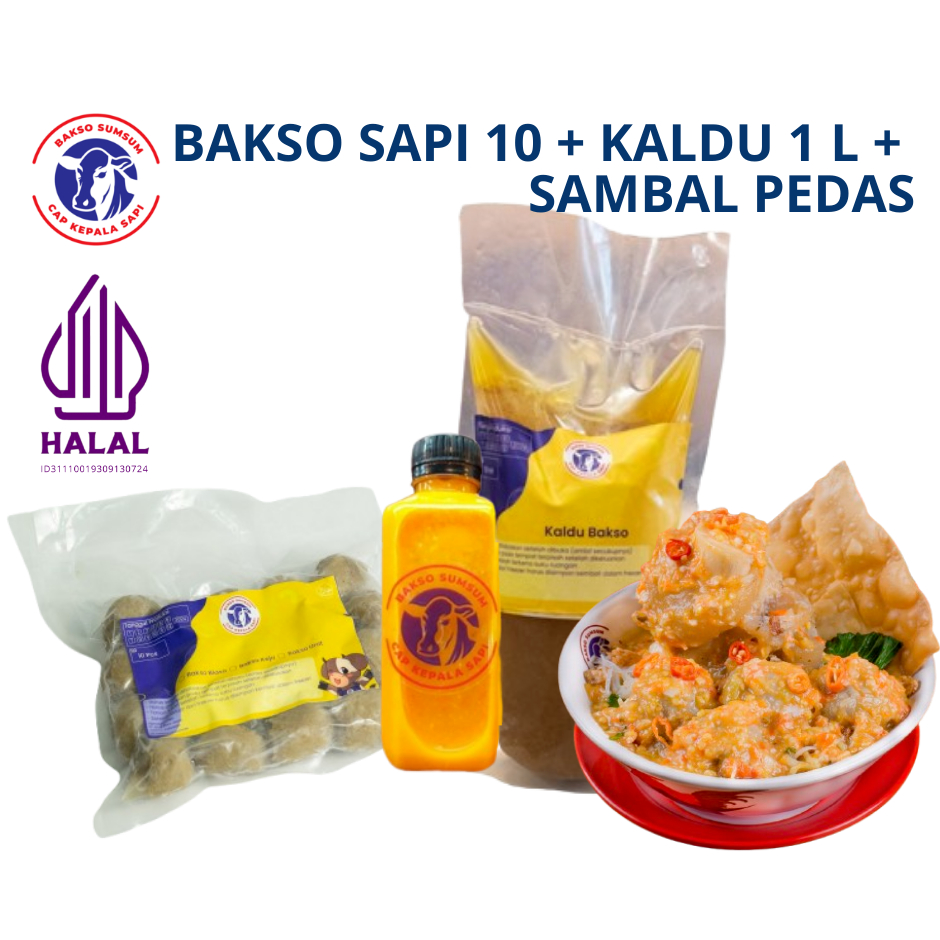 

BAKSO SAPI HALAL 10 + KALDU KUAH BAKSO 1 L + SAMBAL PEDAS RAWIT FROZEN FOOD BEKU