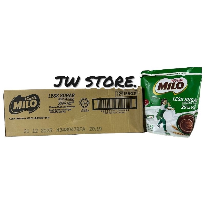 

Milo Activ-Go Less Sugar Bubuk Malt Coklat 1Dus (16Bags x 10s x 27G)