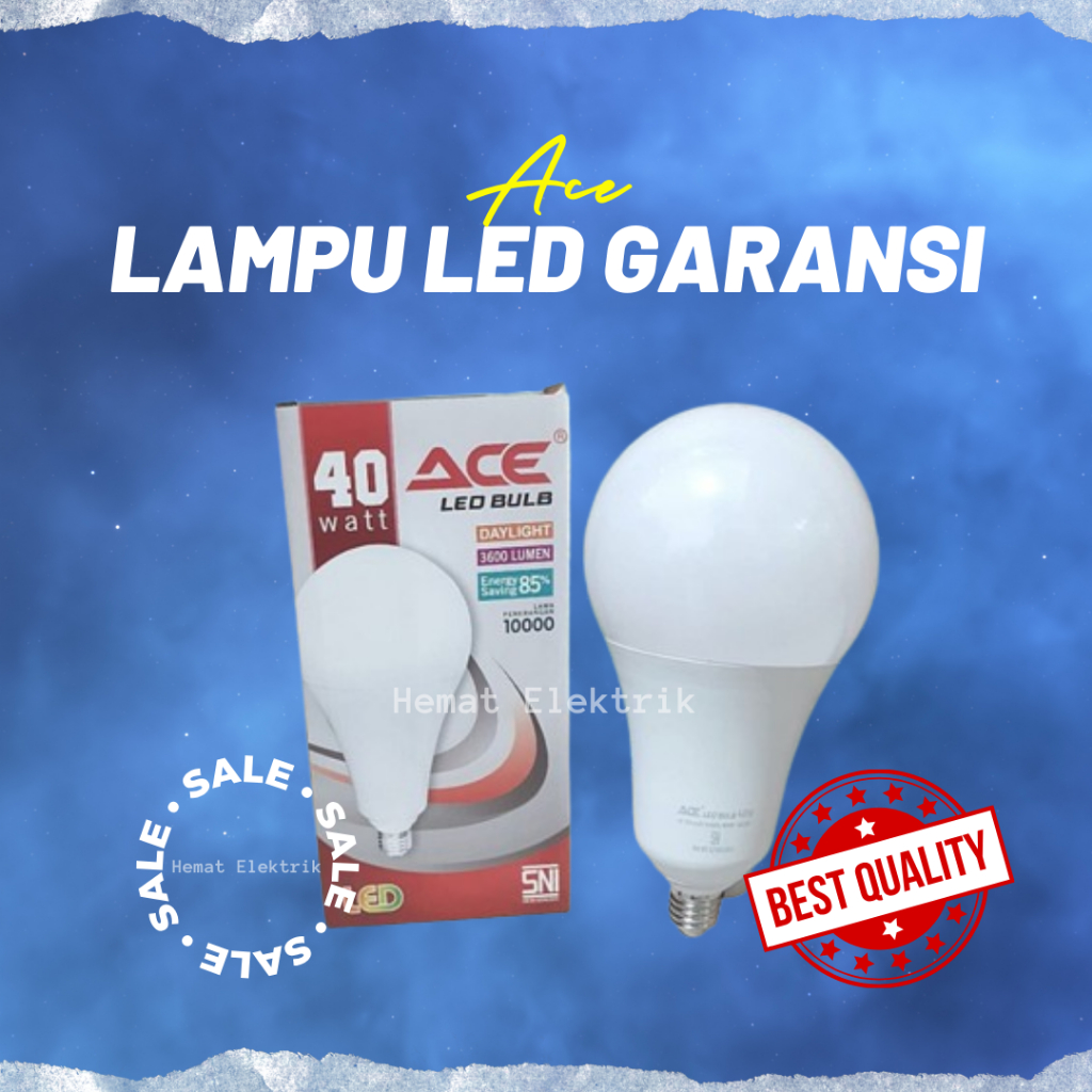 Lampu LED Bulb ACE Putih 40W / 40 Watt Putih Garansi E27