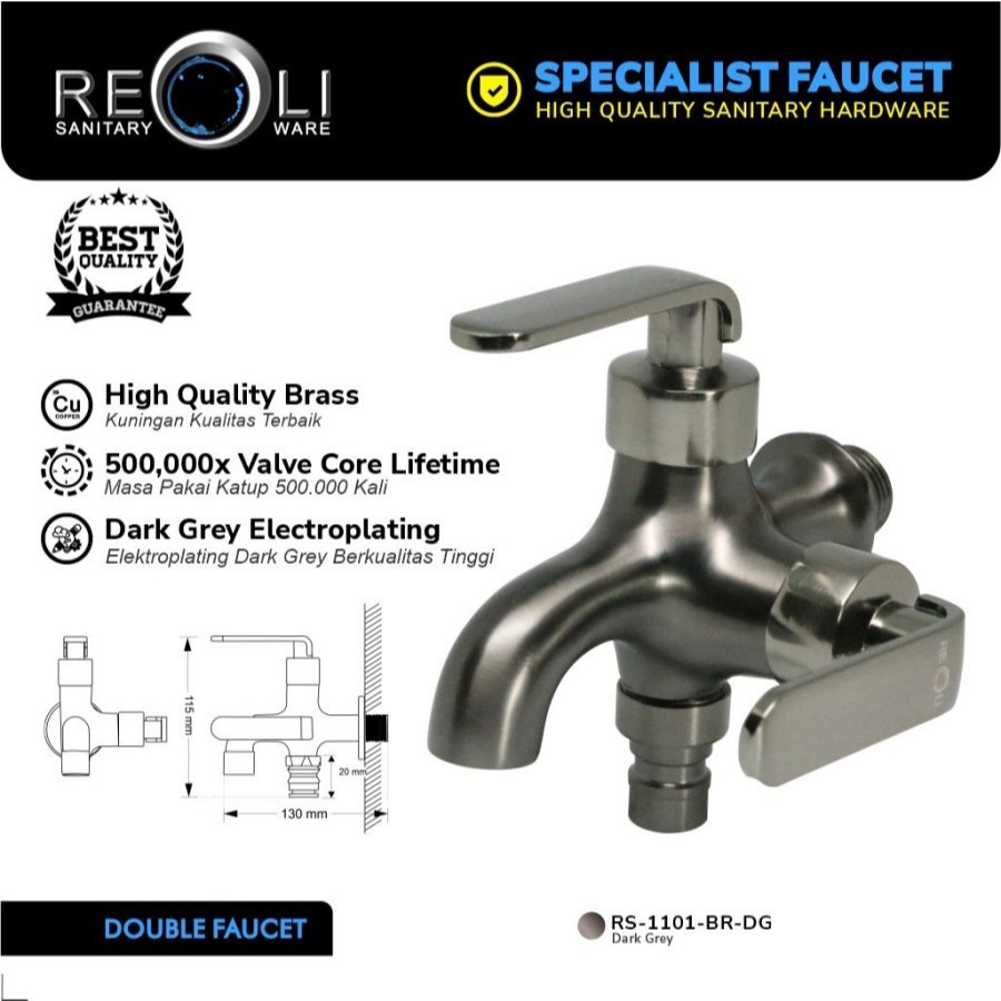 REOLI KRAN CABANG GREY ABU RS-1101-BR-DG / DOUBLE WALL FAUCET REOLI