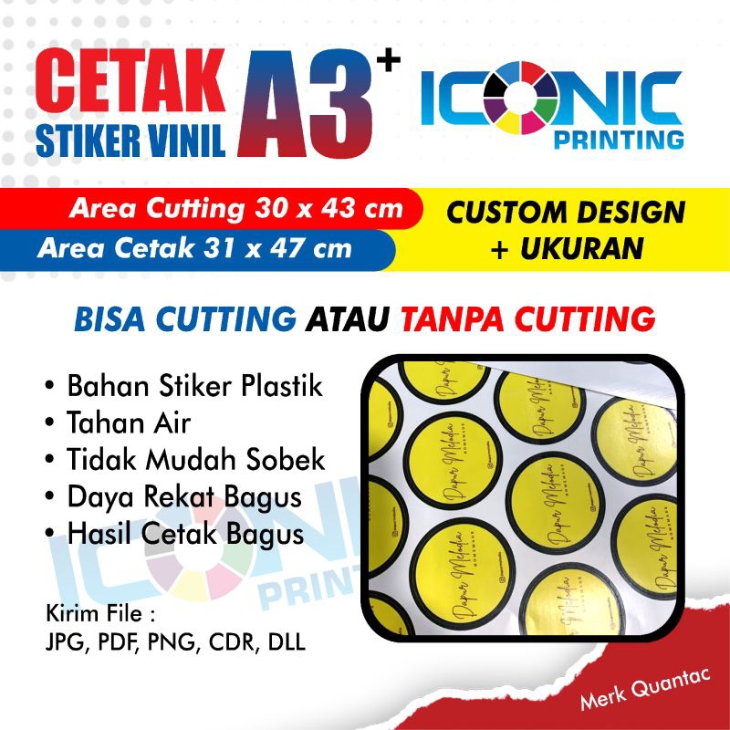 

Cetak Sticker Vinyl A3+ Print Stiker Vinil A3 | Glossy/Matte Doff/Transparant | Print + Kiss Cutting