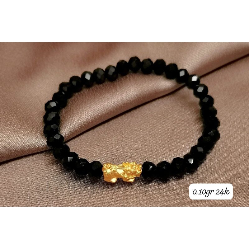 Gelang Emas Asli Naga 24K Hongkong 999% Karet Batu Crystal