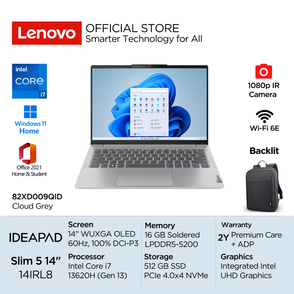 Lenovo IdeaPad Slim 5i 14IRL8 Intel Core i7 13620H Win11 16GB 512GB SSD 14" WUXGA OLED 60Hz 100% DCI