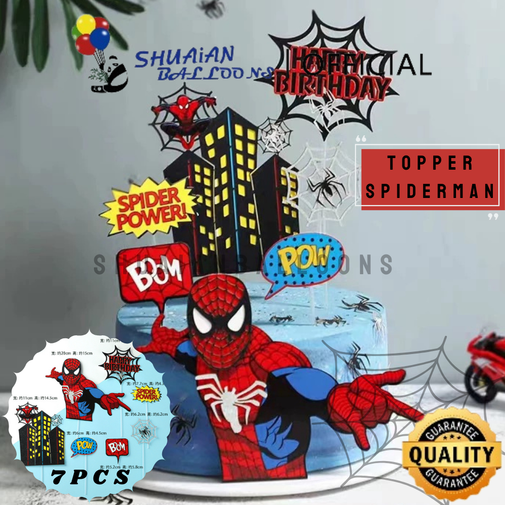 7 Pcs Cake Topper Dekorasi Hiasan Kue Ulang Tahun Tema Superhero Karakter Spiderman