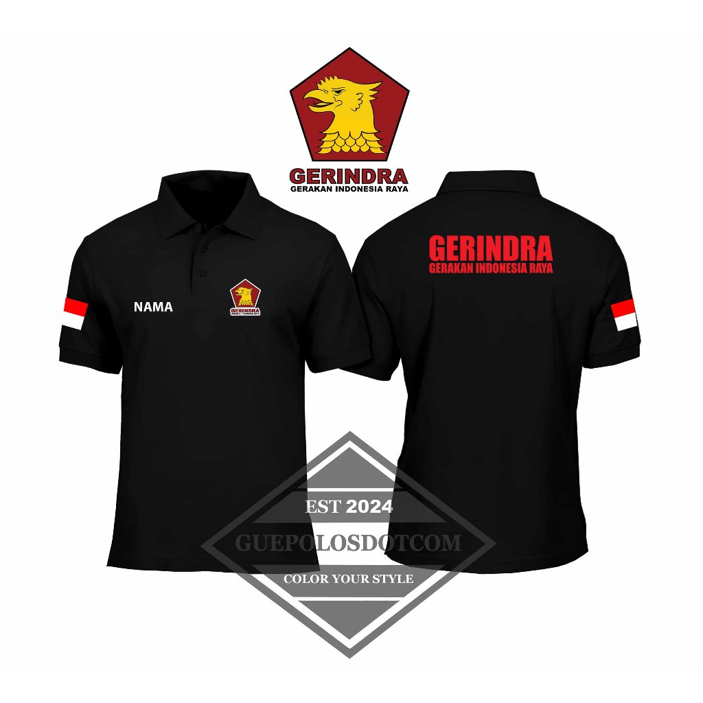 POLOSHIRT GERINDRA GERAKAN INDONESIA RAYA FREE NAMA - Baju Berkerah GERINDRA Free Nama - POLO KERAH 