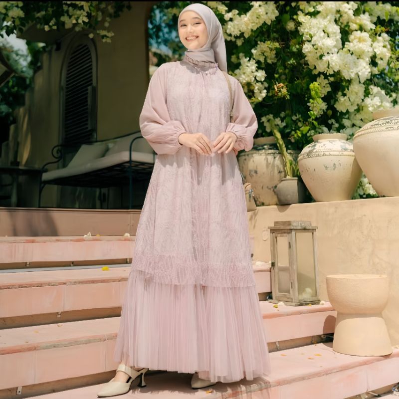 Dress Syar'i elegant_FAIRUZ DRESS_bahan marbela+brukat cantik super lembut anti panas baju lebaran 2