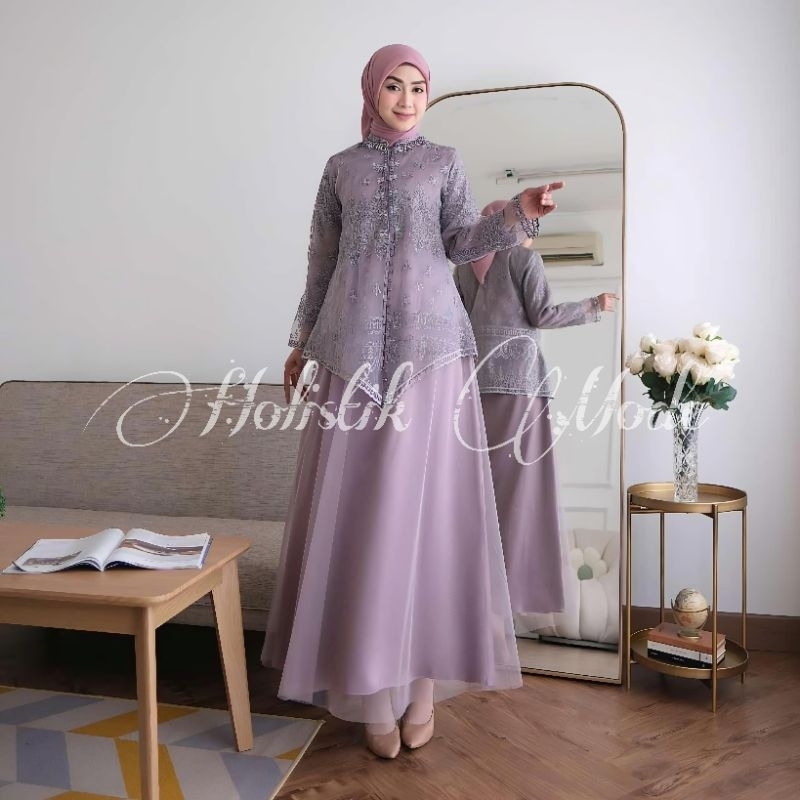 Dress Plus Outer Burkat / Gamis Renda Mewah / Gamis Burkat Lebaran / Gamis Kekinian