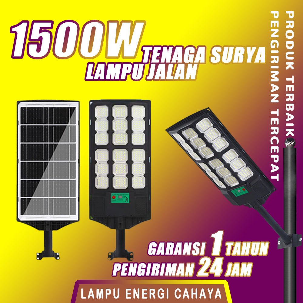 【Garansi 1 Tahun】Lampu LED Tenaga Surya 1500W, Lampu Jalan Surya Luar Ruangan Tahan Air IP67, Tanpa 