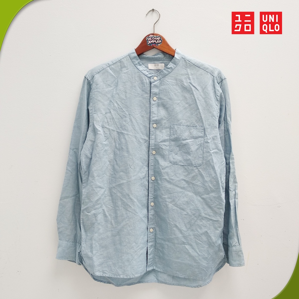 Kemeja kerah shanghai uniqlo biru aqua